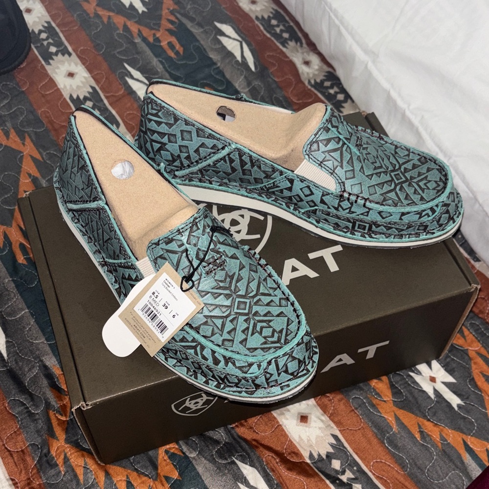 Ariat Women's Teal and Black Aztec Slip-On Moccasins